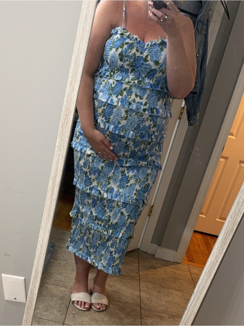 Show Me Your MuMu Blue and Green Floral Smocked Strapless Dress - Picture 3 of 3